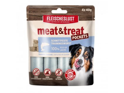 Odmeny pro psy ve tvaru salámu Meat & trEAT 100%  losos 4x40g