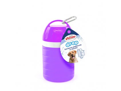 Rastúci cestovní láhev na vodu pro psa s miskou fialová