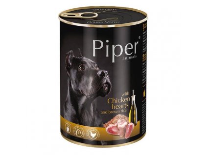 Konzerva pro psa Piper kuřecí srdíčka s hnědou rýží 400g