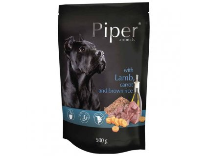 Kapsička pro psa Piper s jehněčí mrkví a hnědou rýží 500g