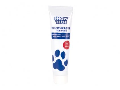 Zubní pasta pro psy s fluoridem s hovězí příchutí.