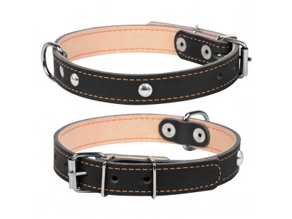 Kožený obojek s kovovou dekorací dvouvrstvý černý