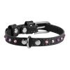 Plochý kožený obojek černé barvy s krystaly