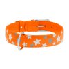 Plochý kožený obojek s hvězdičkami oranžový svítící