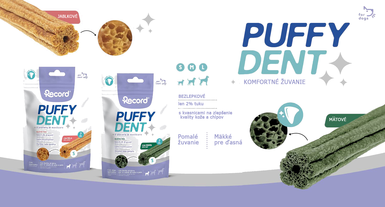 Puffy dent žuvacie tyčinky pre psy