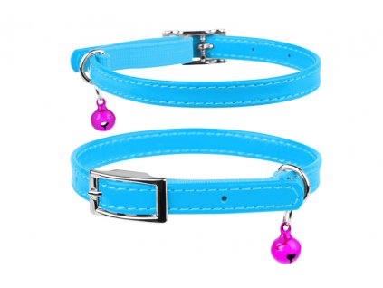 Kožený obojek pro kočku  modrý (Obvod krku 17-20 cm,	šířka: 9 mm)
