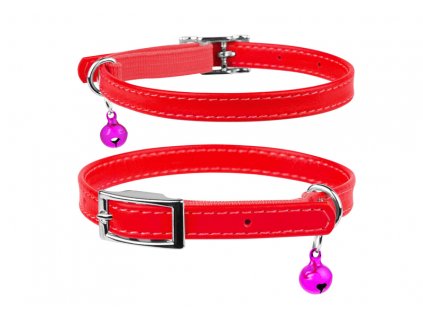 Kožený obojek pro kočku  červený (Obvod krku 17-20 cm,	šířka: 9 mm)