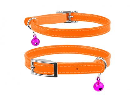 Kožený obojek pro kočku  oranžový (Obvod krku 17-20 cm,	šířka: 9 mm)