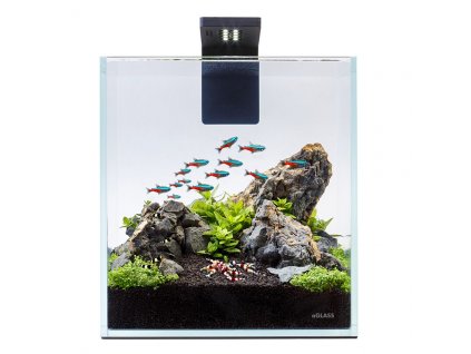 Akva set nano 10l pre beta rybky, krevety, rastlinky s filtrom LED svetlom, podložkou, krytom, číre sklo