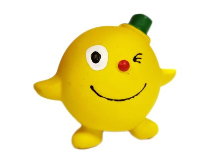 Pískácia hračka pre psa žltý panáčik 6cm