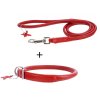 výhodný kožený obojok a vodítko pre psa červený set