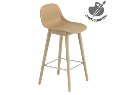 Barová židle se zádovou opěrkou Muuto FIBER BAR STOOL WOOD BASE - zvolte provedení