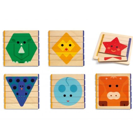 DJECO Dřevěné jednoduché puzzle barevná zvířata