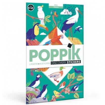 NPOPPIK Vzdělávací samolepkový plakát Ptáci
