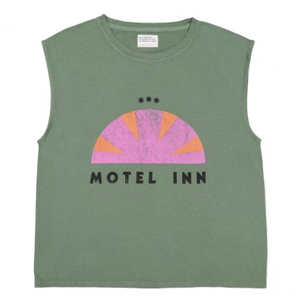SISTERS DEPARTMENT Dámske triko - Greenish grey w/ "motel inn" print