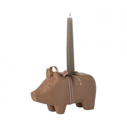 MAILEG Dřevěný svícen Prasátko - old rose small