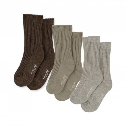 KS100039 3 PACK RIB SOCKS SOFT GREY MENT BROWN Main