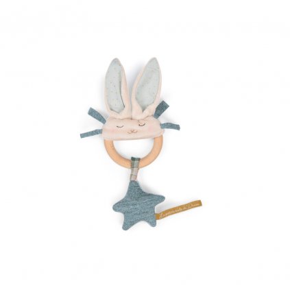 MOULIN ROTY Chrastítko s dřevěným kroužkem Blue rabbit