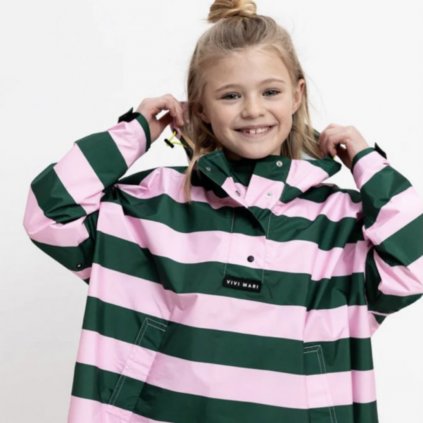 VIVI MARI Dětský kabát do deště Bolt stripes Green/rose