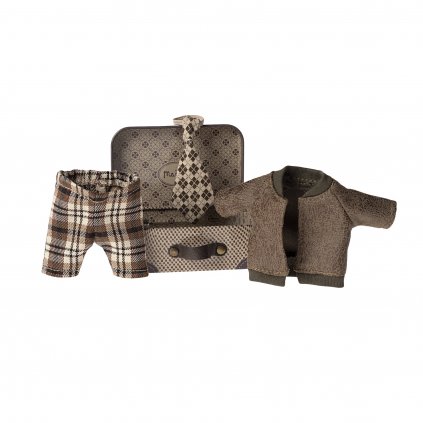 MAILEG Oblečení pro myšku v kufříku - Bunda s kalhoty a kravatou - dědeček