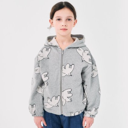 BOBO CHOSES Mikina na zip - Freedom Bird / LIGHT HEATHER GREY