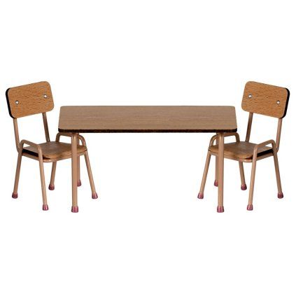 MAILEG Table with chairs - dark powder S25