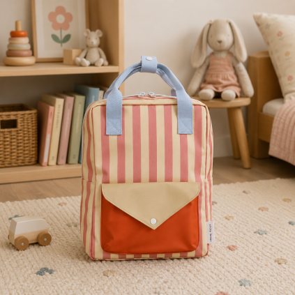 STICKY LEMON Batoh medium Envelope - stripes coral pink + sandy yellow