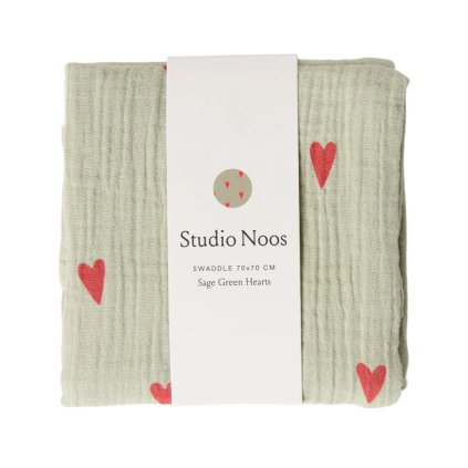 STUDIO NOOS Mušelínová plena Sage Green hearts 70 x 70