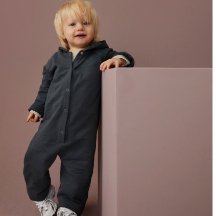 GRAY LABEL Overal pro miminka s kapucí GOTS - Blue Grey