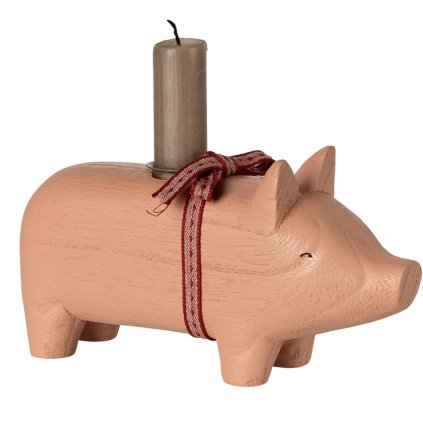 MAILEG Dřevěný svícen Prasátko medium - rose S25