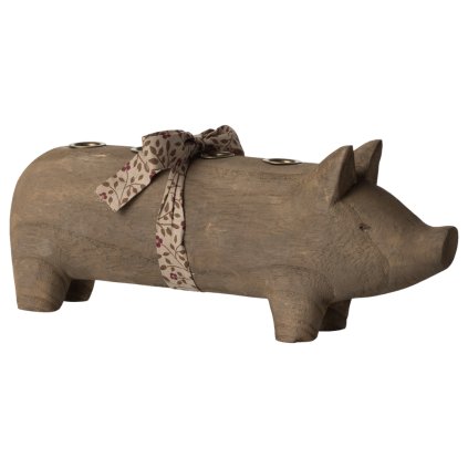 MAILEG Dřevěný svícen Prasátko Advent - nature S25