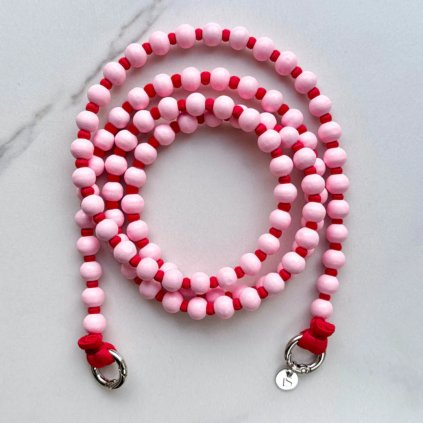 LE STUDIO Korálkový popruh na telefon  dlouhý - růžová a červená