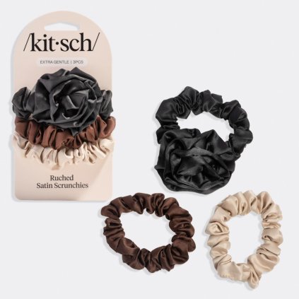 KITSCH Saténové gumičky Rosette Ruched - Black