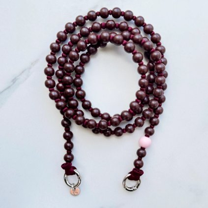 LE STUDIO Korálkový popruh na telefon dlouhý - hnědá a burgundy