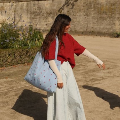 STUDIO NOOS Taška  mom bag Puffy - Light Blue Hearts