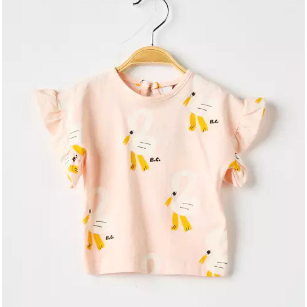 BOBO CHOSES Top s volánky - Pelican all over LIGHT PINK Věk: 9M