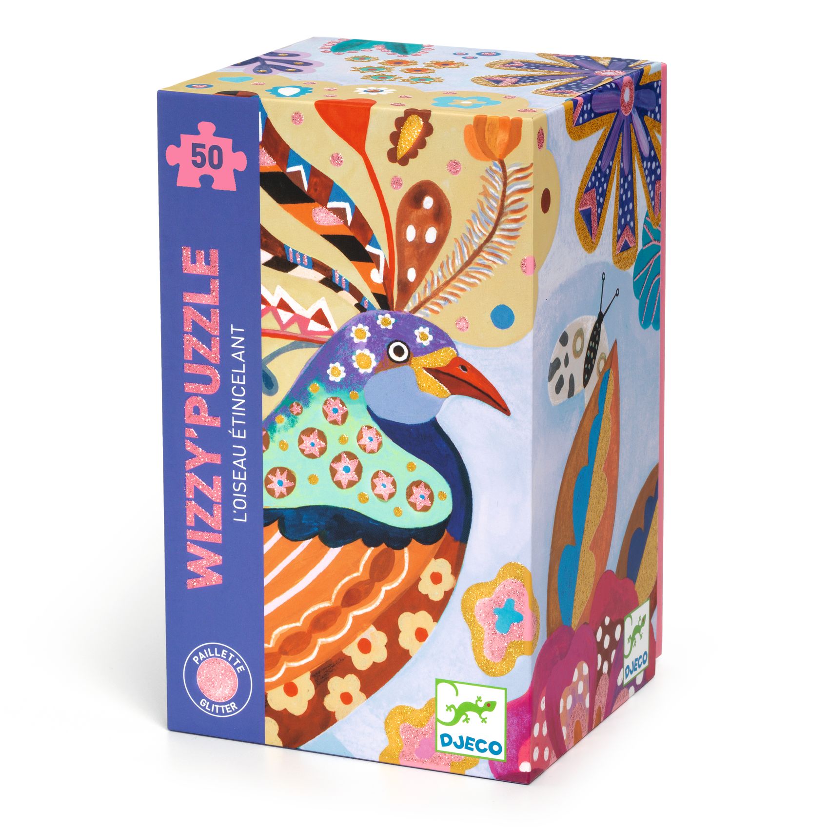 DJECO Třpytivé puzzle Jiskřivý pták 50 dílků
