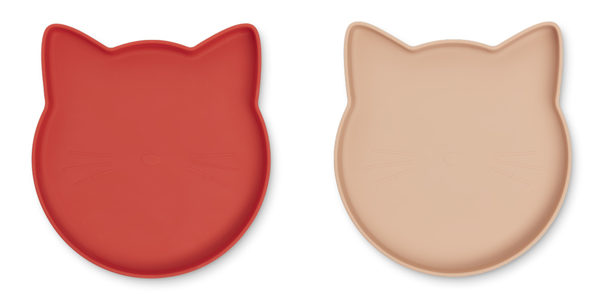LIEWOOD Set talířků s oušky Cat - apple red/tuscany rose mix