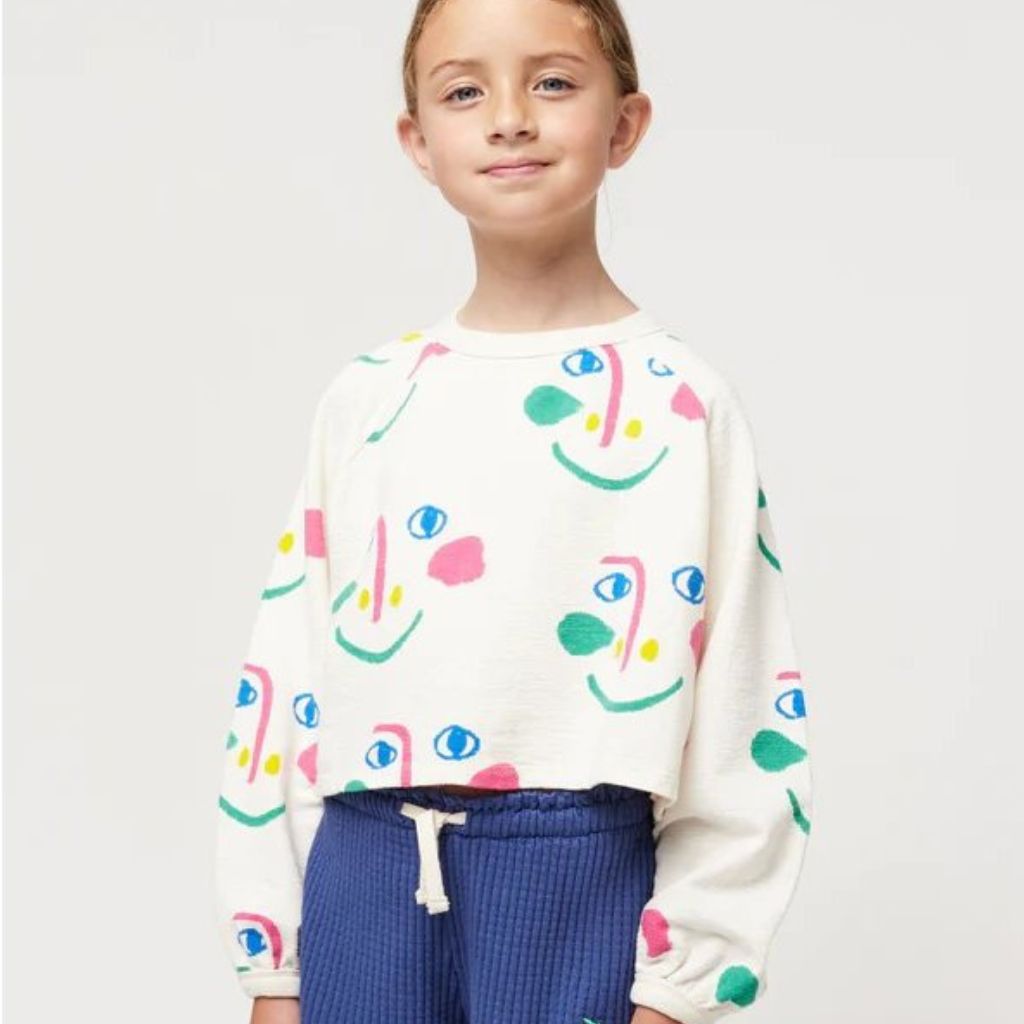 BOBO CHOSES Krátká mikina - Smiling Mask all over / OFFWHITE Velikost: 10-11y