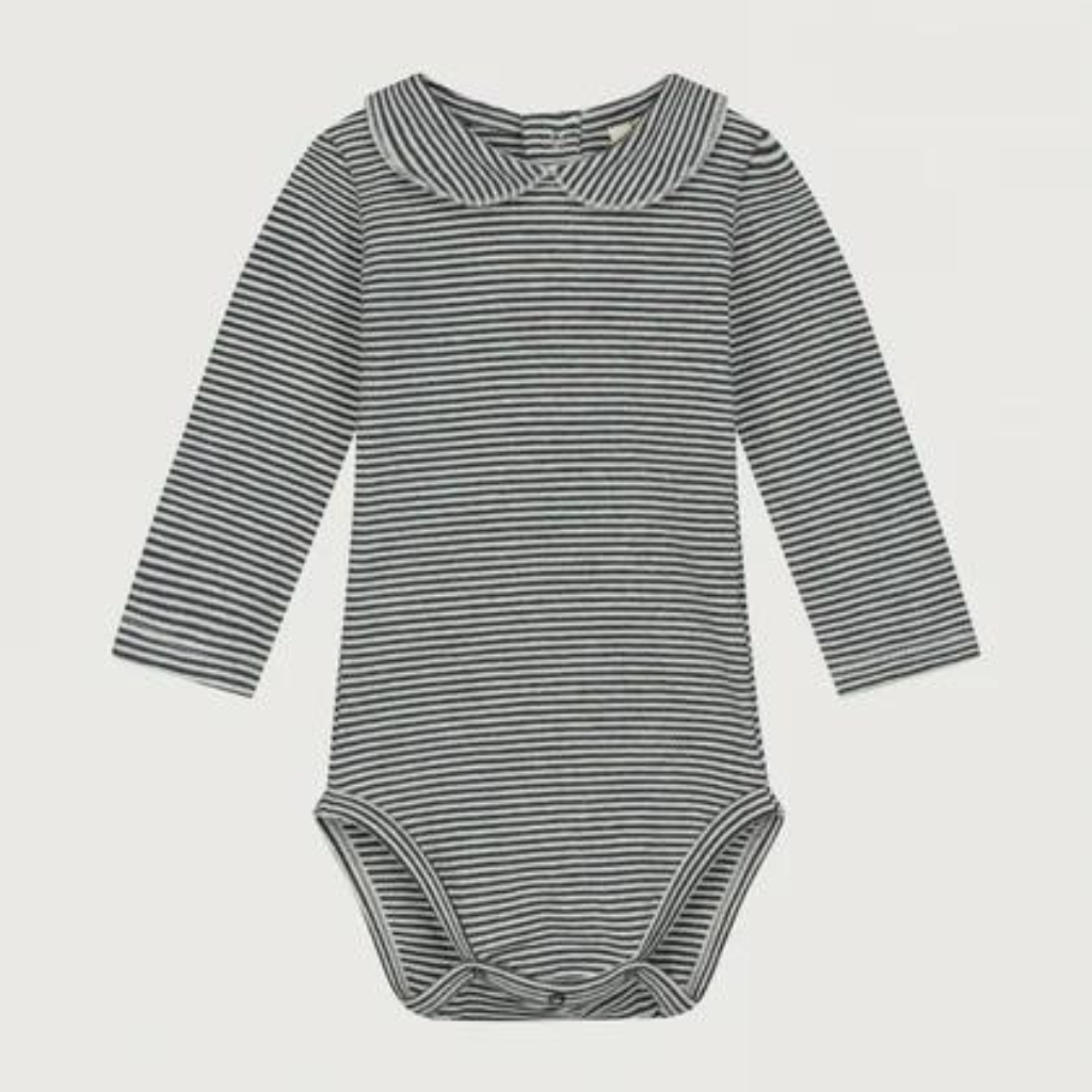 GRAY LABEL Baby overálek s límečkem - GOTS Nearly Black - Cream Velikost: 12-18m