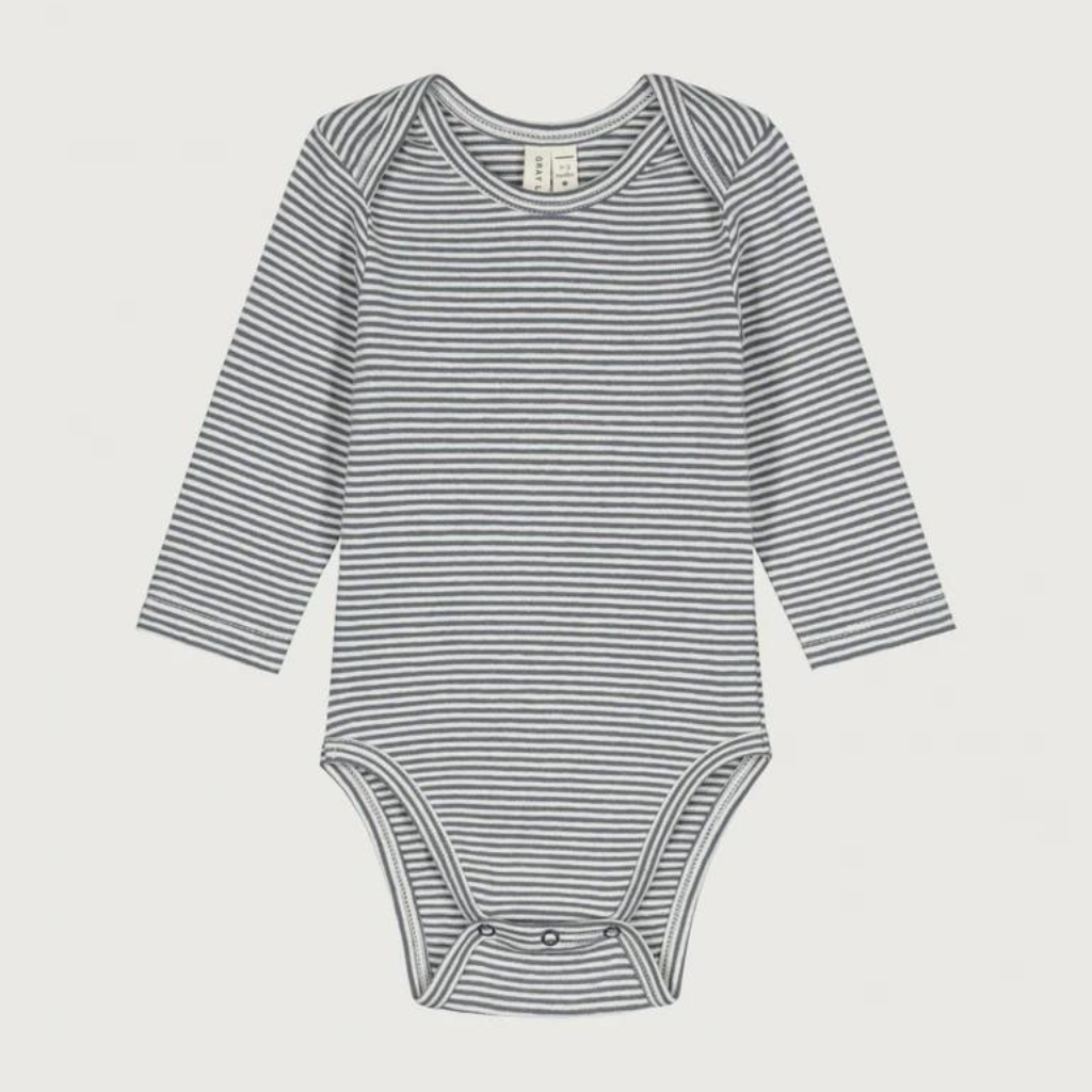 GRAY LABEL Body s dlouhým rukávem L/S GOTS - Blue Grey - Cream Velikost: 3-6m