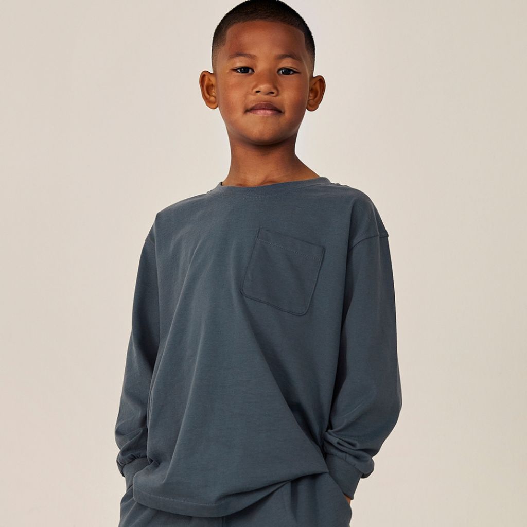 GRAY LABEL Oversized triko L/S GOTS - Blue Grey Velikost: 9-10Y