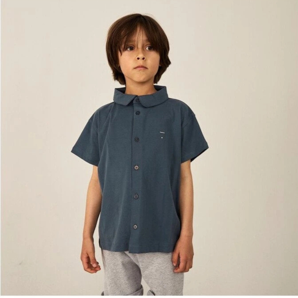 GRAY LABEL Tričko s límečkem  GOTS Blue Grey Velikost: 2-3y