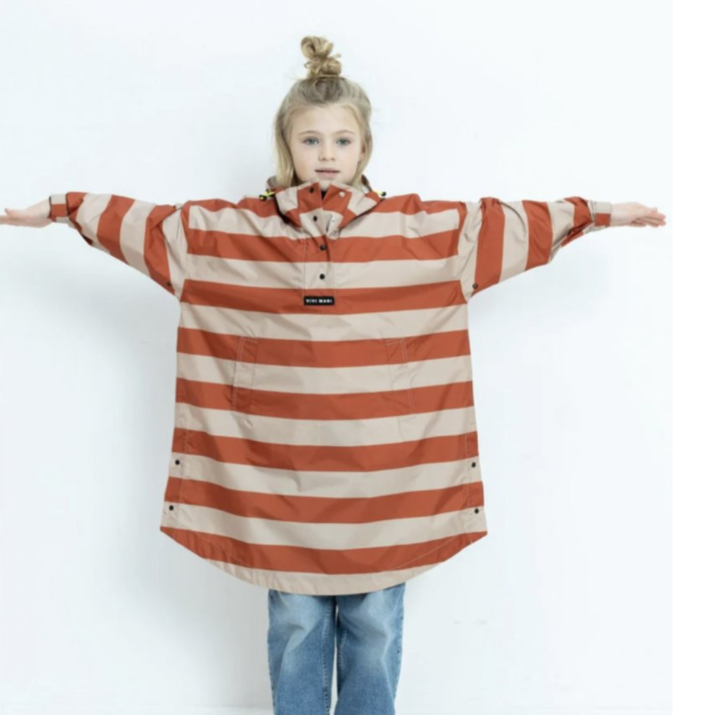 VIVI MARI Dětský kabát do deště Bolt stripes Cinnamon/latte Velikost: 10-12Y