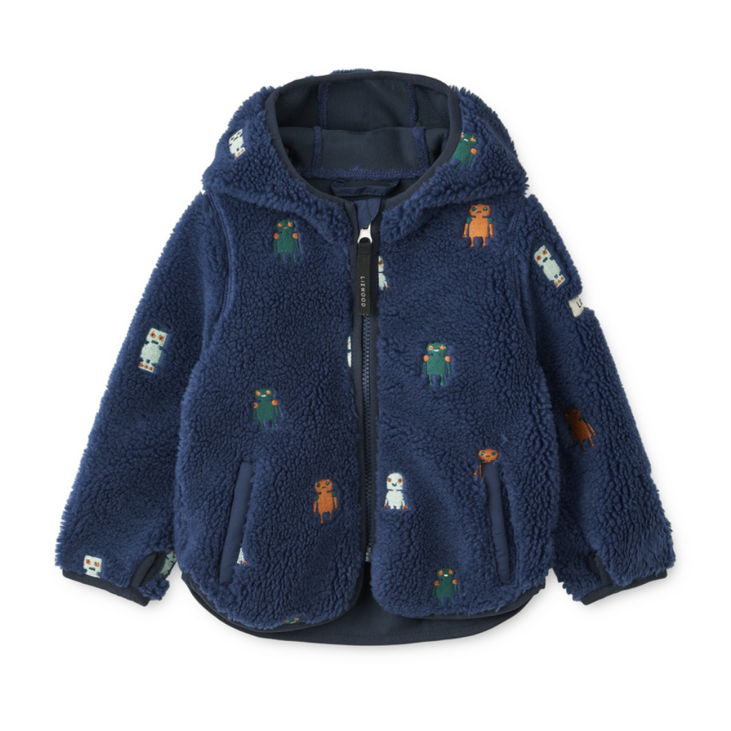 LIEWOOD Bunda Mara s oušky - Robots / Indigo blue Velikost: 98