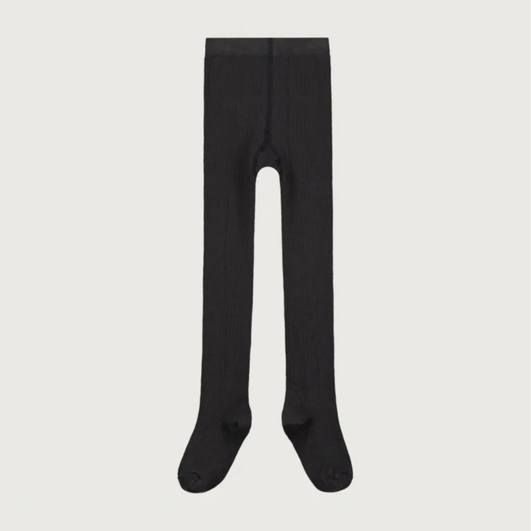 GRAY LABEL Žebrované punčocháče GOTS - Nearly Black Velikost: 23-26