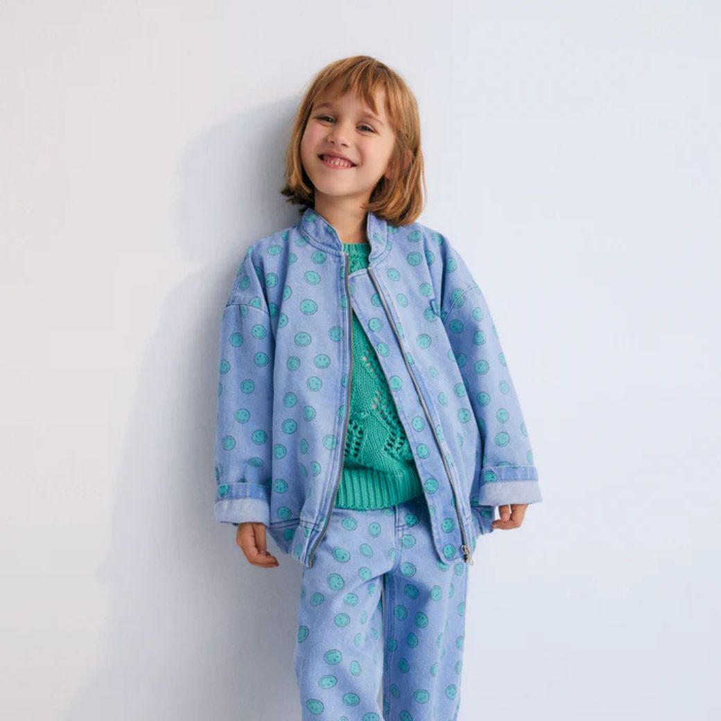 THE NEW SOCIETY Dětský džínový bomber Smiley - Light blue Velikost: 2y