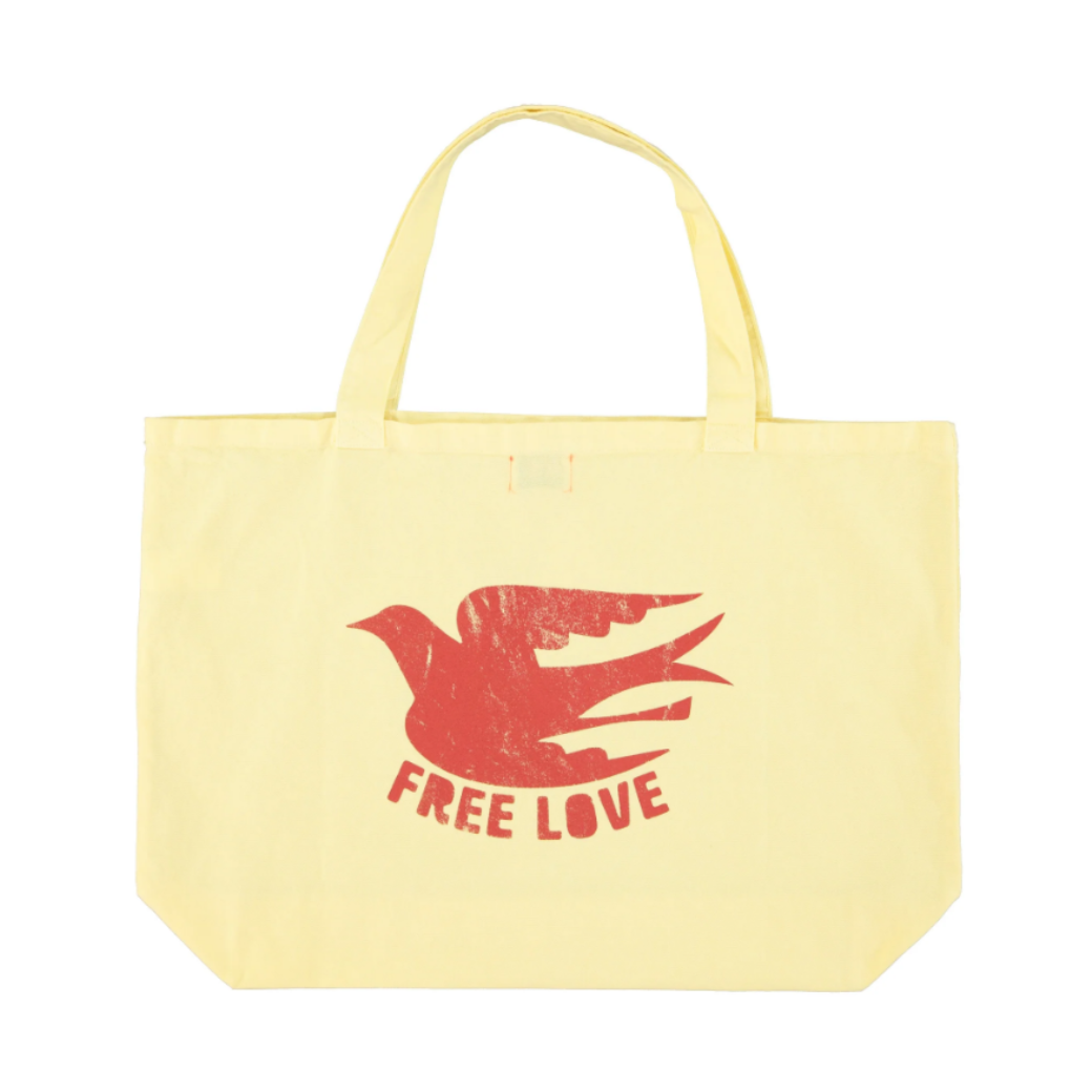 SISTERS DEPARTMENT XL Taška - Yellow w/ "free love" print