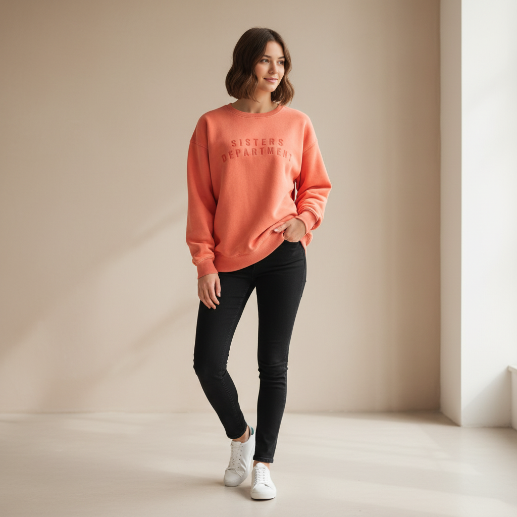 SISTERS DEPARTMENT Dámská mikina - Orange w/ "sisters department" print Velikost: M