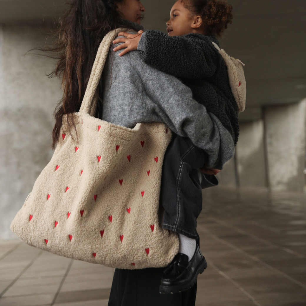 STUDIO NOOS Taška mom-bag Diaper - Ecru Teddy Hearts